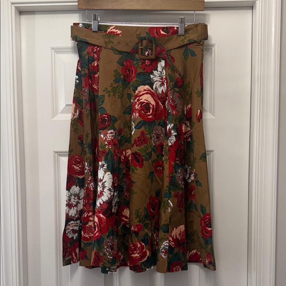 Brooks Brothers Red and Green Floral A-Line Skirt